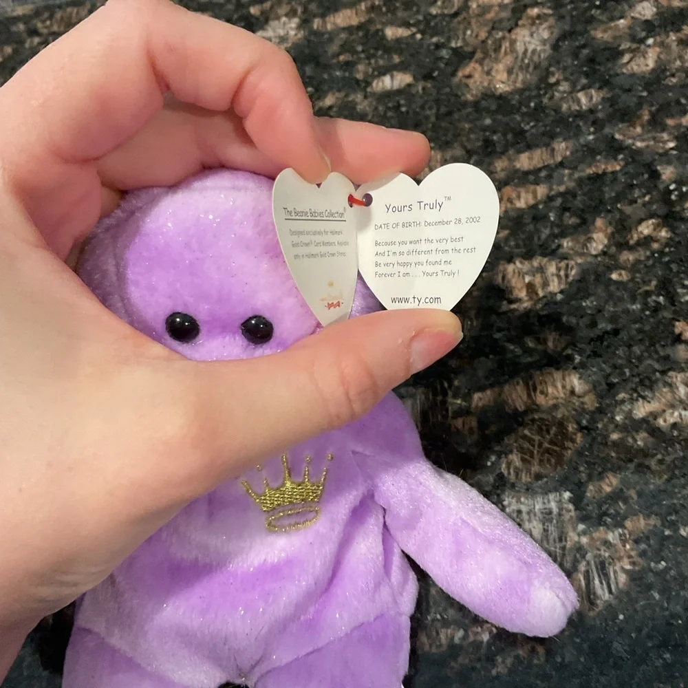 Ty Lavender “Yours Truly” Plush Bear with Crown Embroidery